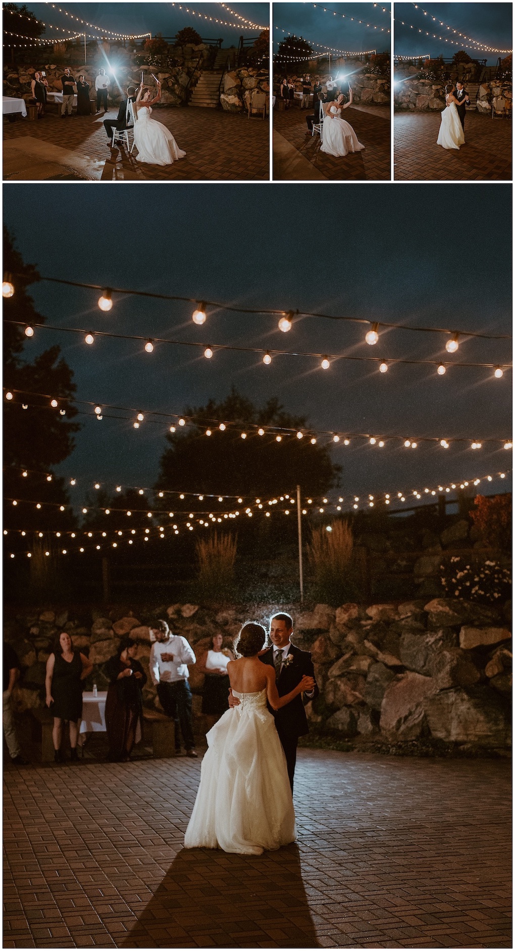 Dancing outside reception at Rosewood Barn in Gleason, WI