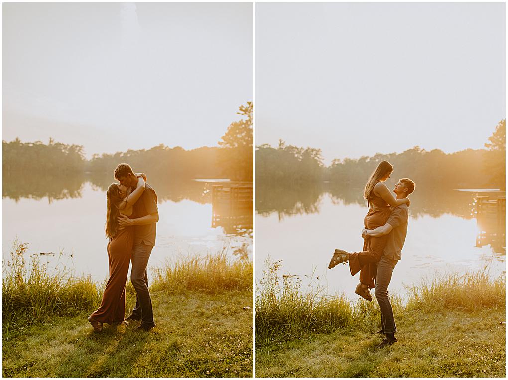 scenic engagement session in northern wisconsin. golden hour glow