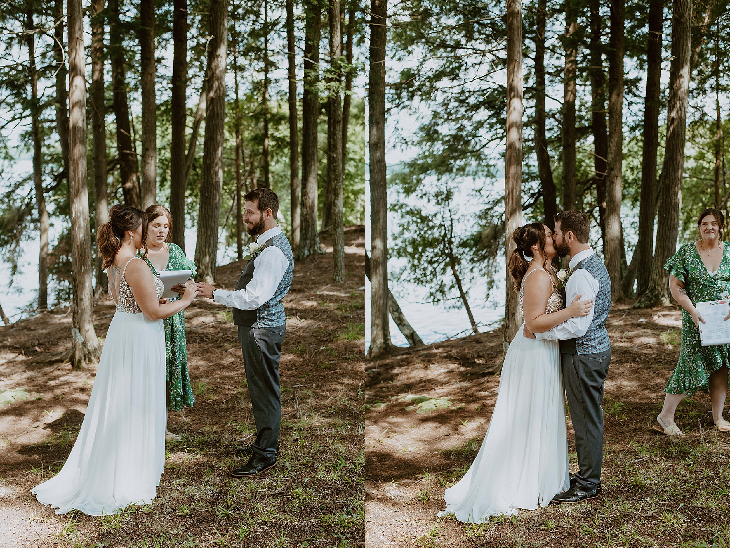 bride and groom kissing and getting married in northern wisconsin
