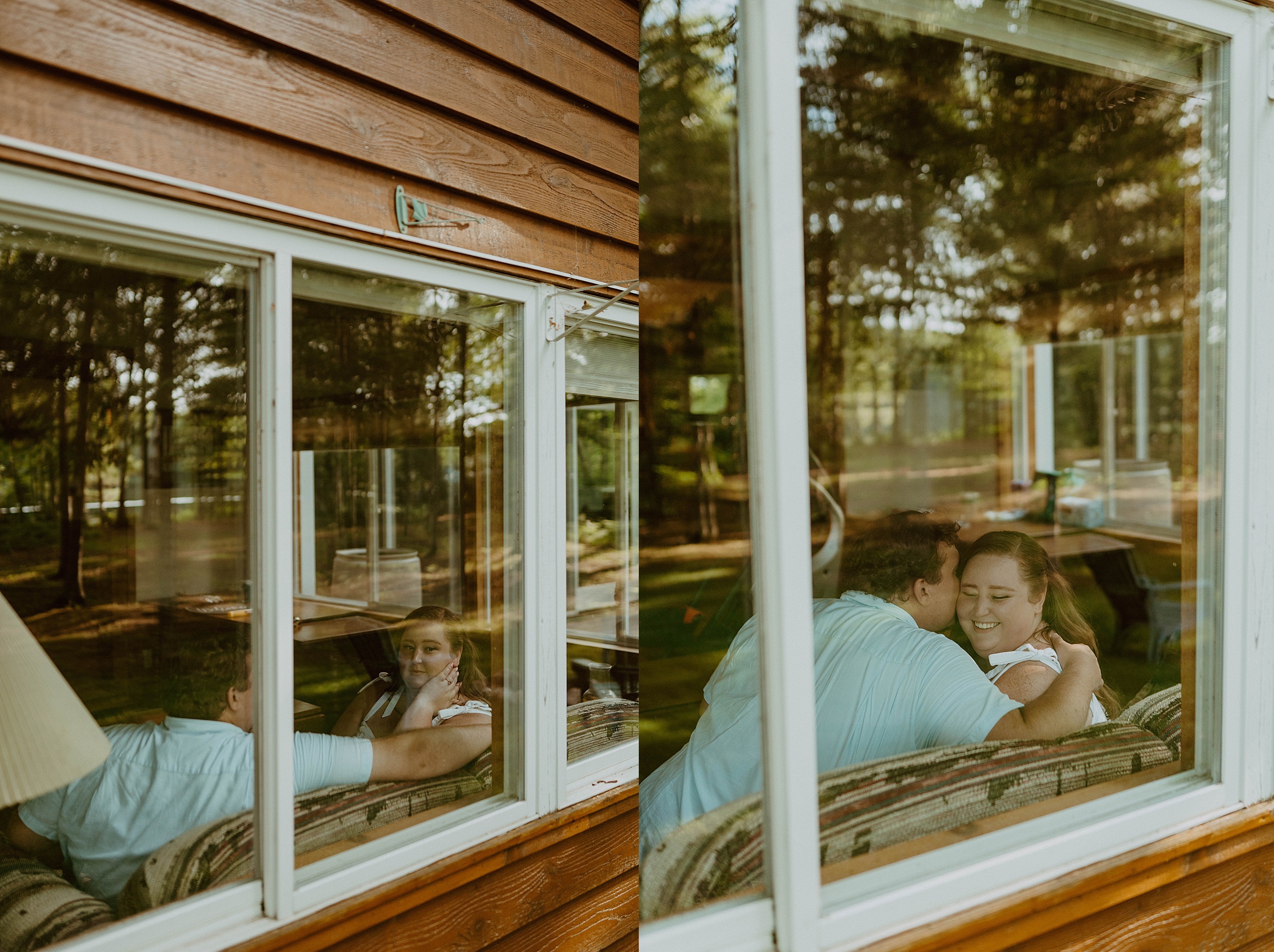 couple holding each other in cabin 